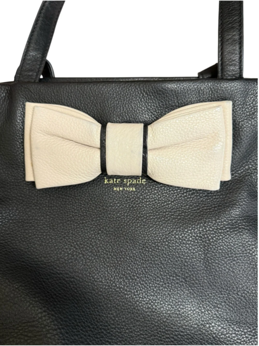 Kate Spade Soft Pebble Leather Black and Beige Bow Tote Bag